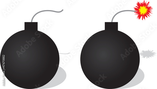Bomb with and without lit fuse