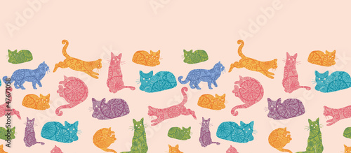 Vector colorful cats silhouettes horizontal seamless pattern
