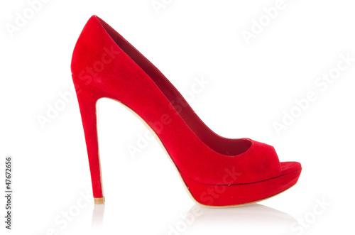 Red stylish woman shoes isolated on the white