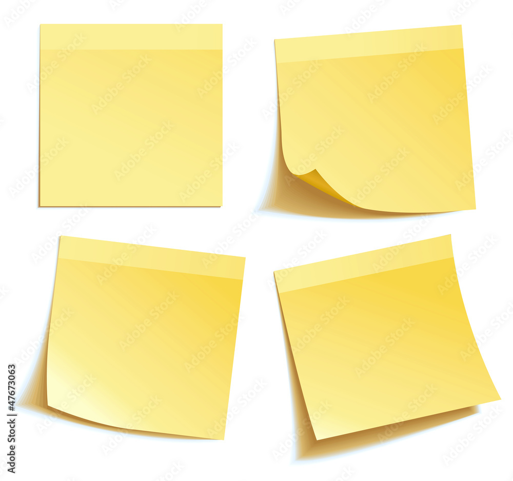 Yellow stick note isolated on white background, vector - obrazy, fototapety, plakaty 