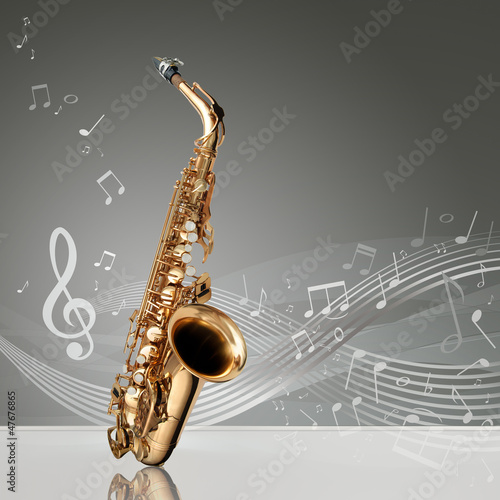 Saxophone with musical notes