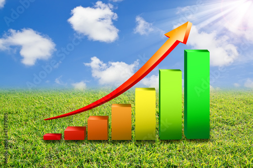 Business Growth Colorful Bar Diagram with red arrow