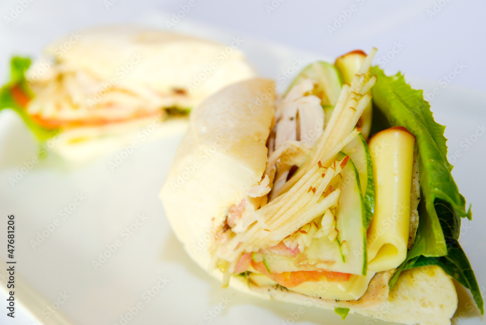 Sandwich with salmon and cucumbers on white bread Sandwich with salmon and cucumbers on white bread