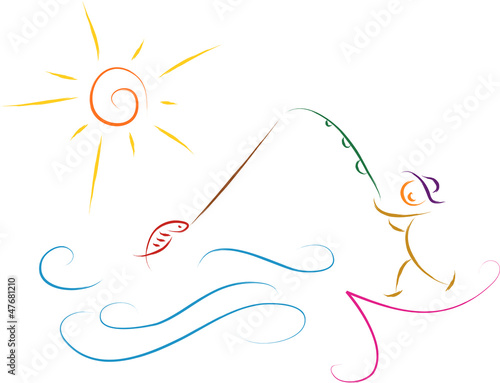 fishing man sketch vector illustration