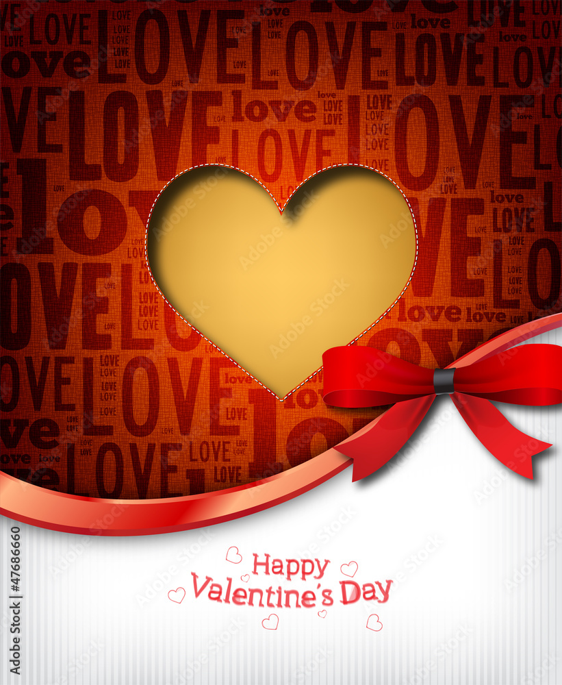 Valentine heart from textile cut in and with copy space under Valentine heart from textile cut in and with copy space under