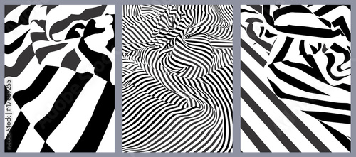 3 tissus drapés, rayés noir et blanc : effet graphique