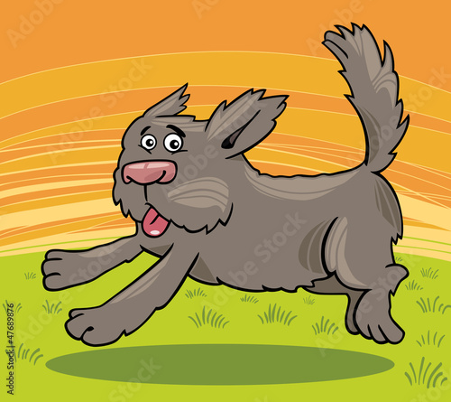 running shaggy dog cartoon illustration