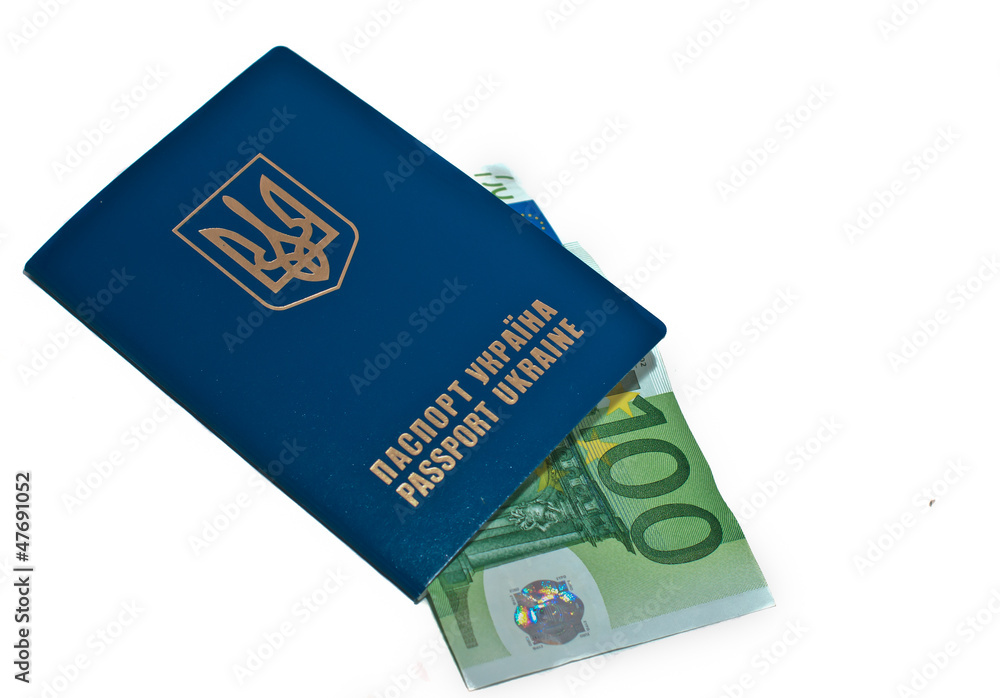 International Ukrainian passport with Euro banknotes International Ukrainian passport with Euro banknotes