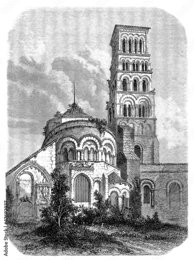 Medieval Cathedral - roman style - View : middle 19th century