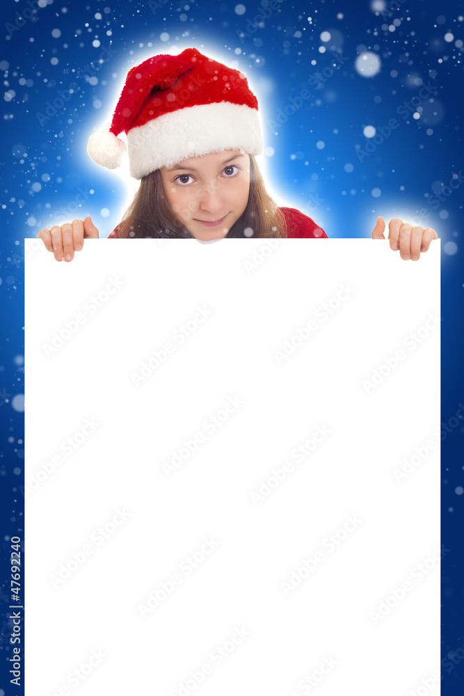 Happy Christmas Girl holding blank banner Happy Christmas Girl holding blank banner