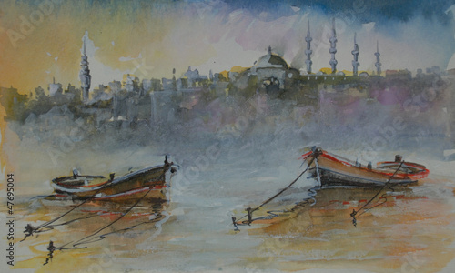 istanbul sulu boya tablo