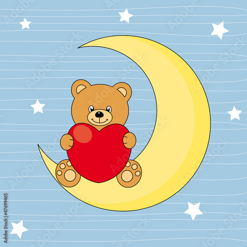 Oso sentado en la luna con un corazón