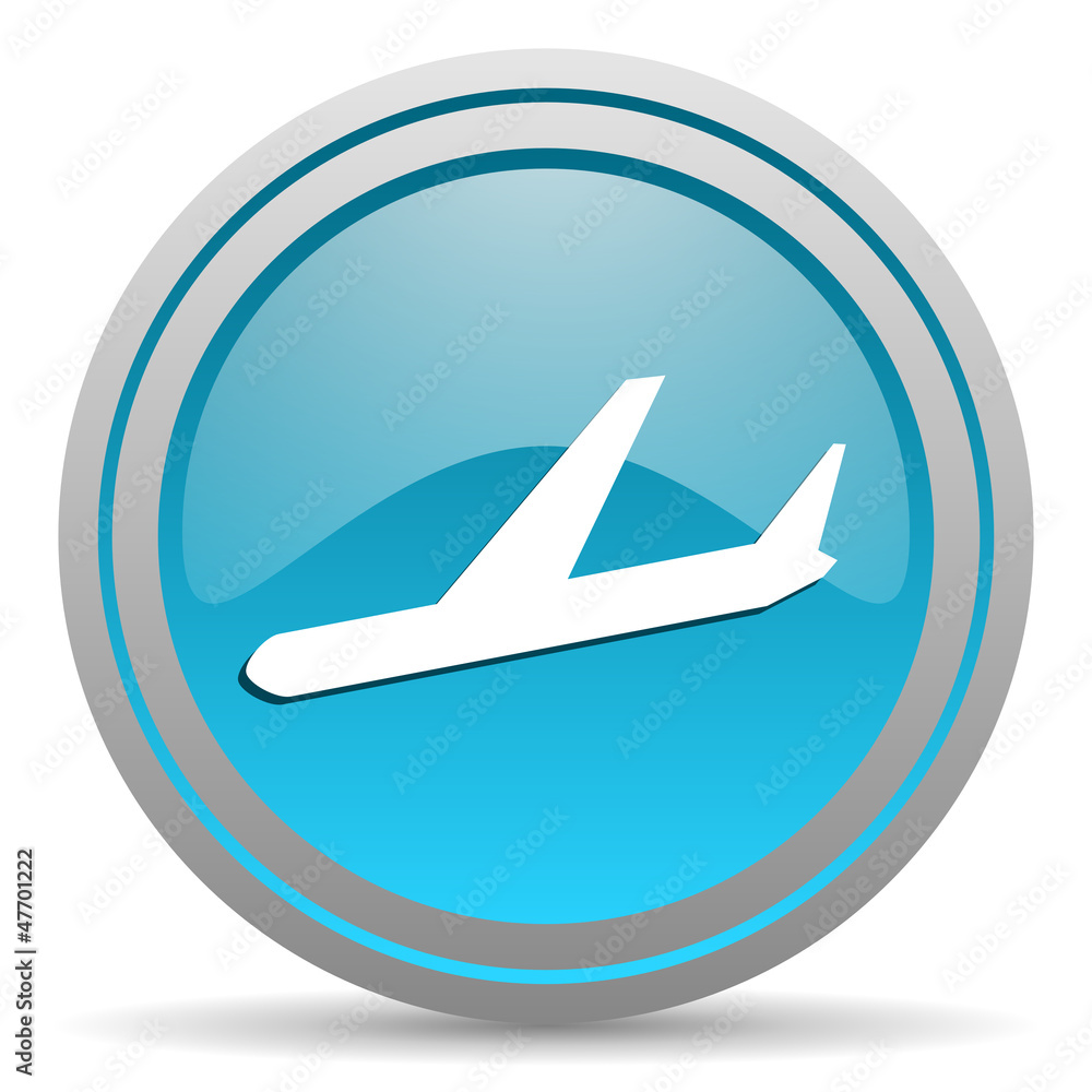 airplane blue glossy icon on white background
