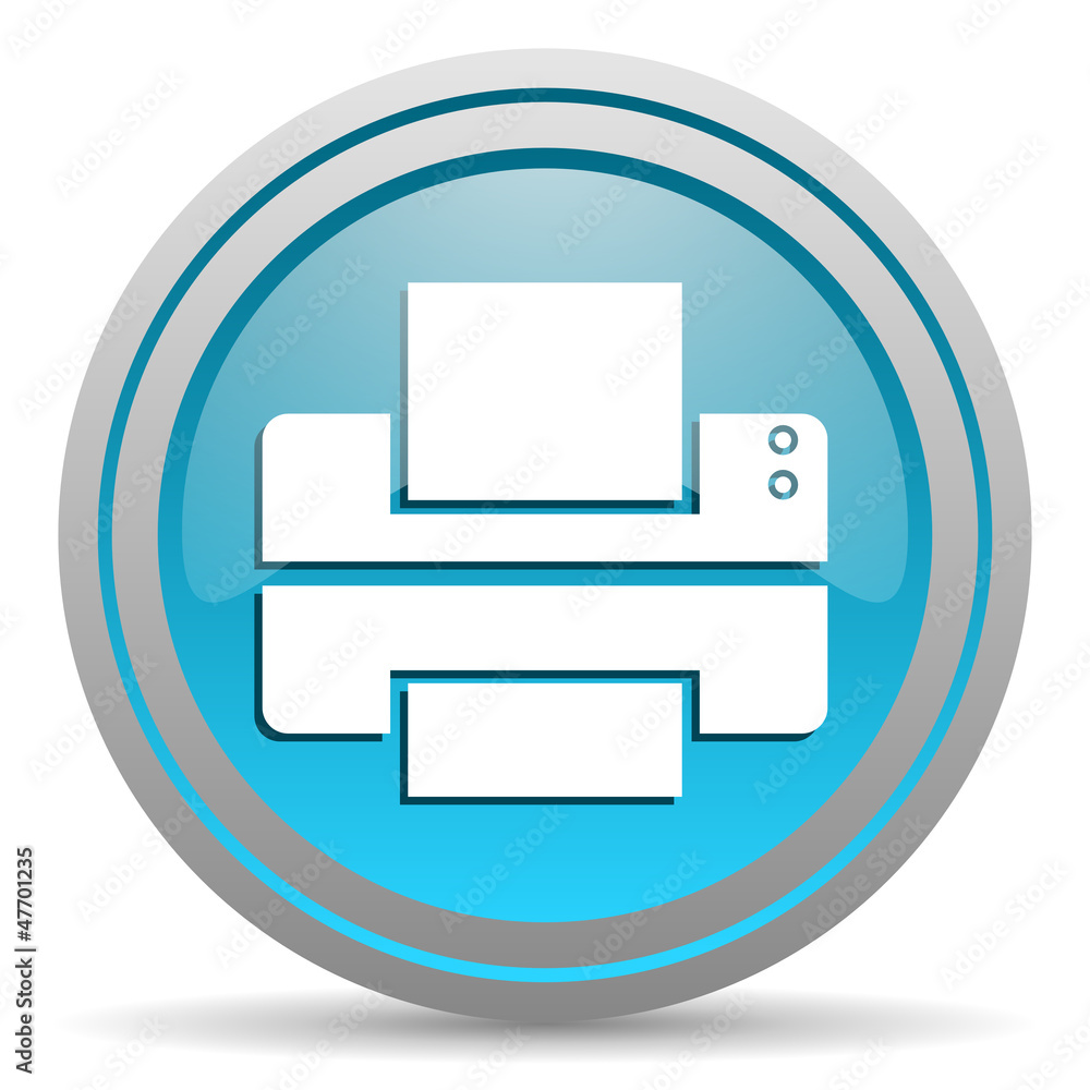 printer blue glossy icon on white background printer blue glossy icon on white background