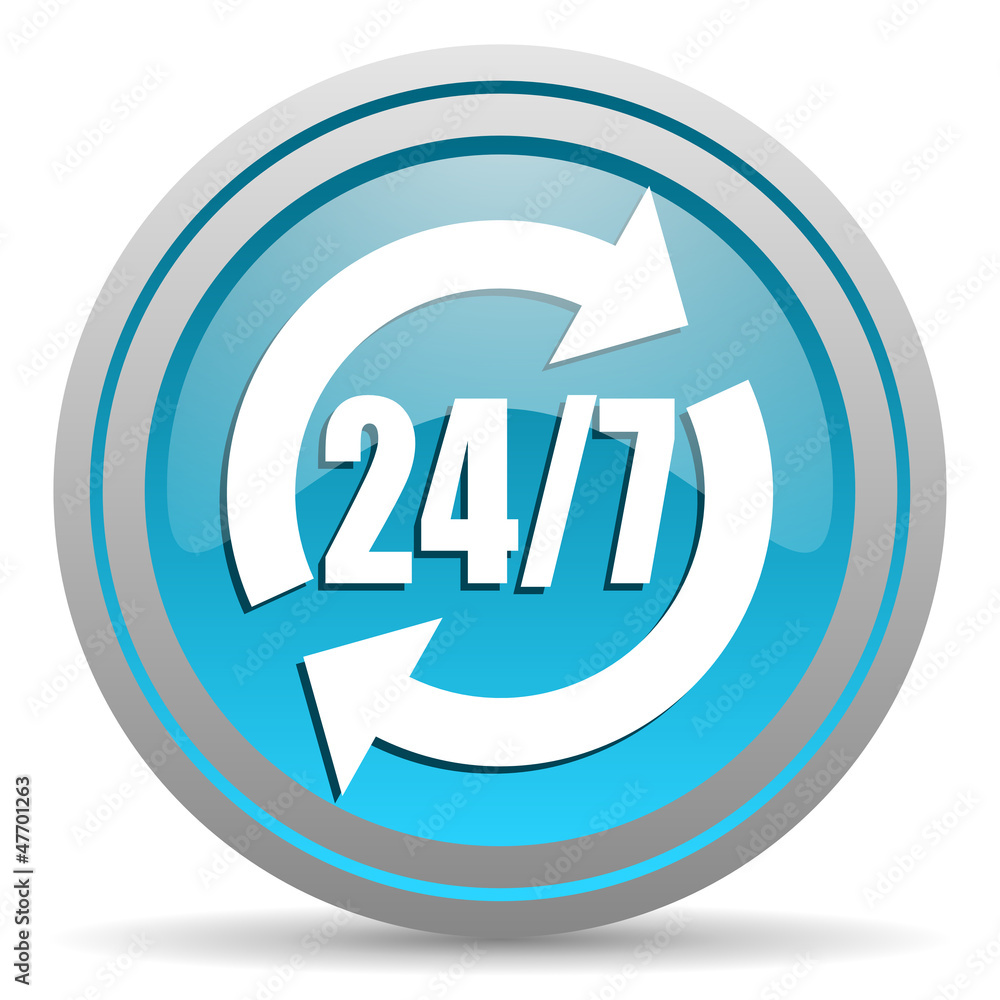 24/7 service blue glossy icon on white background 24/7 service blue glossy icon on white background