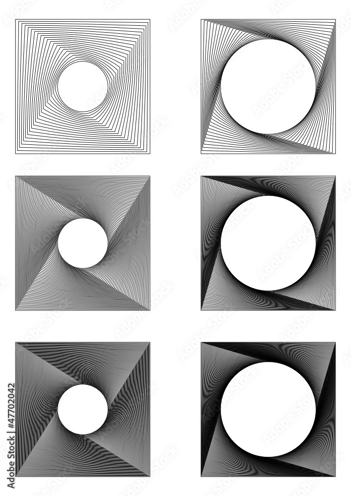 Abstract black and white square to circle lines