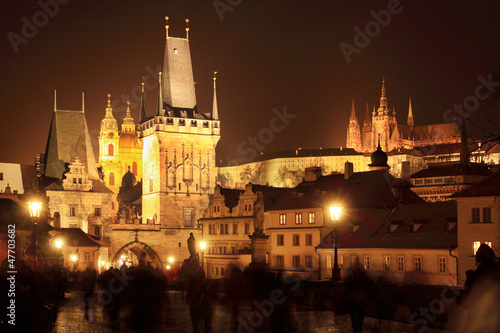 Night Prague gothic Castle with Prague Lesser Town