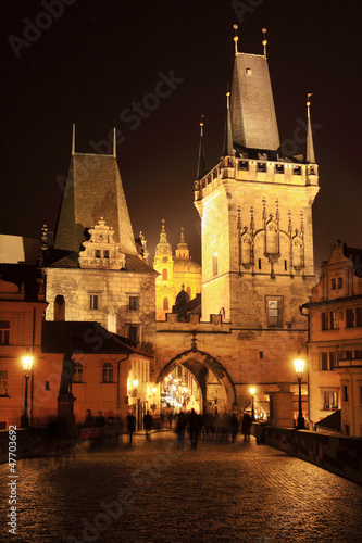 Prague Lesser Town with Bridge Tower in the Night