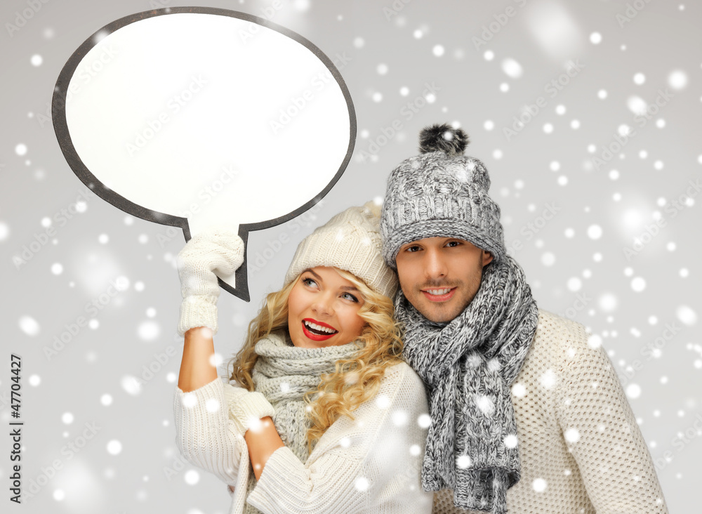 family couple with blank text bubble family couple with blank text bubble
