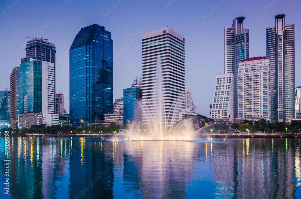 Fototapeta premium Commercial building in Bangkok twilight