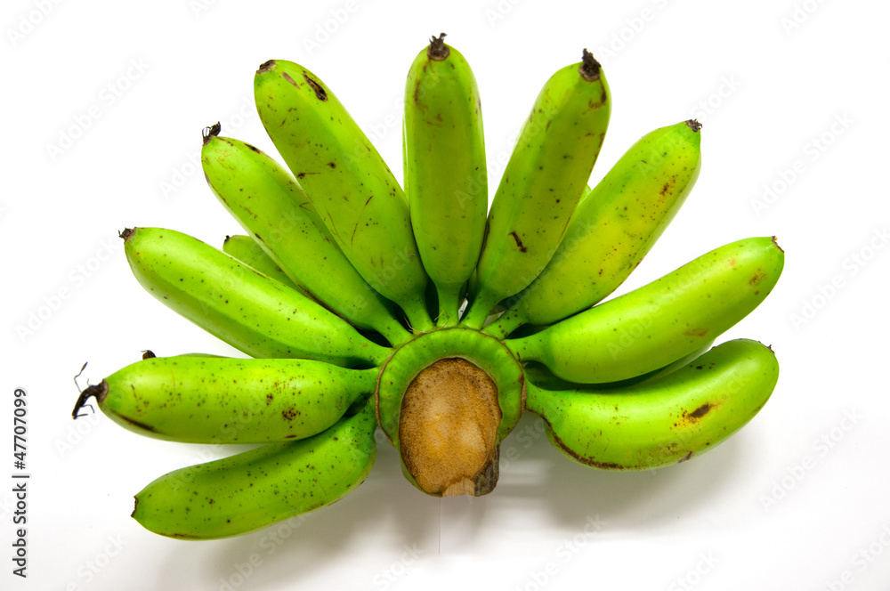 Organic green bananas with clipping path