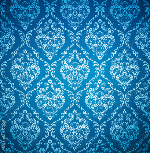 seamless damask blue wallpaper