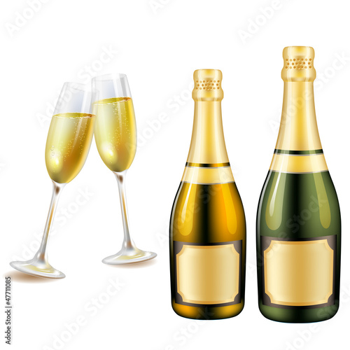 Two glasses and two bottle of champagne