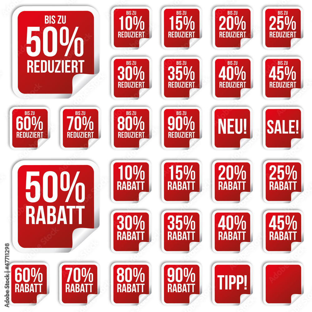Rabatt Sticker Kollektion - Reduziert - Viereck - Rot Rabatt Sticker Kollektion - Reduziert - Viereck - Rot