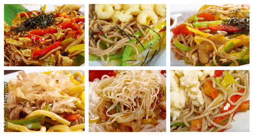 Food set of different noodle .