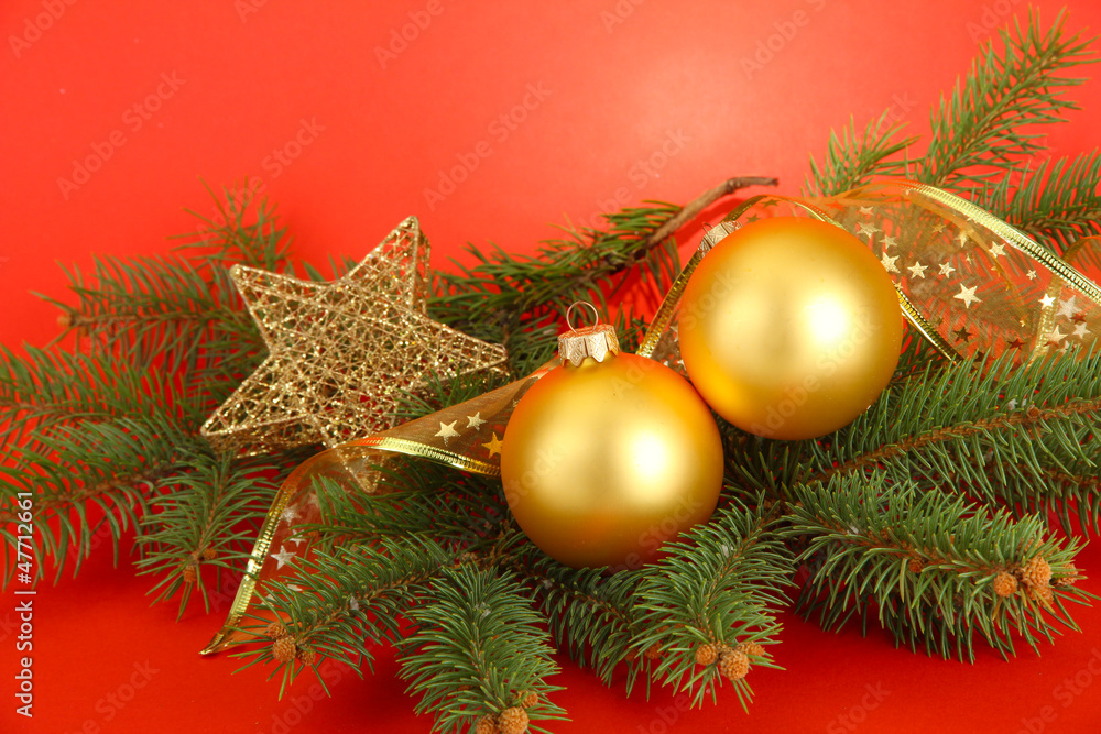 beautiful christmas composition on red background beautiful christmas composition on red background