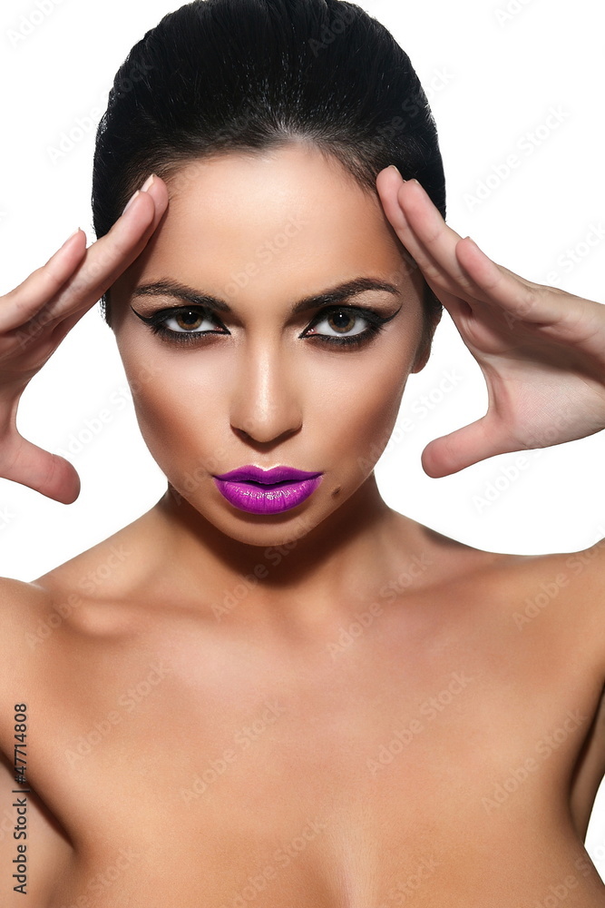 glamor sexy model with pink lips,bright makeup glamor sexy model with pink lips,bright makeup