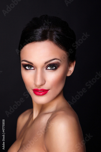 beautiful sexy young model with red lips,bright makeup