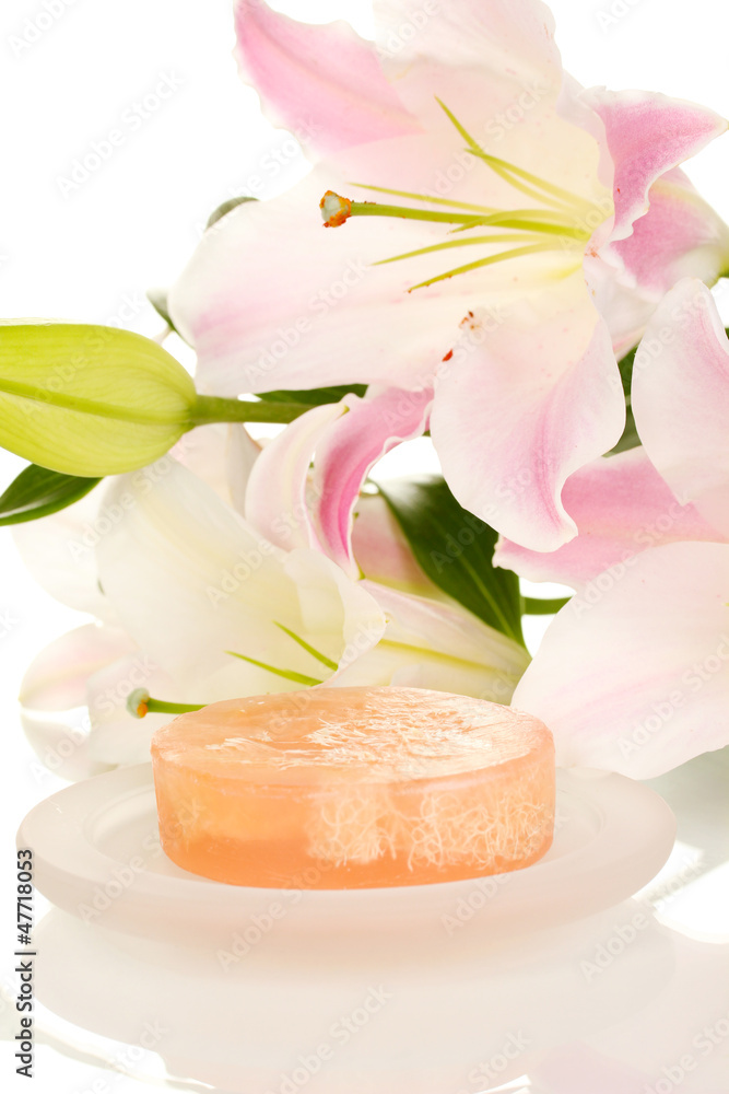 beautiful lily and soap close-up