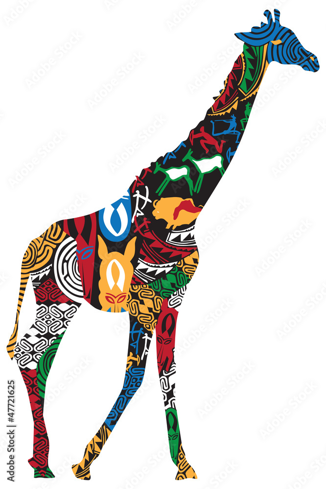 Fototapeta premium Giraffe in the African ethnic patterns