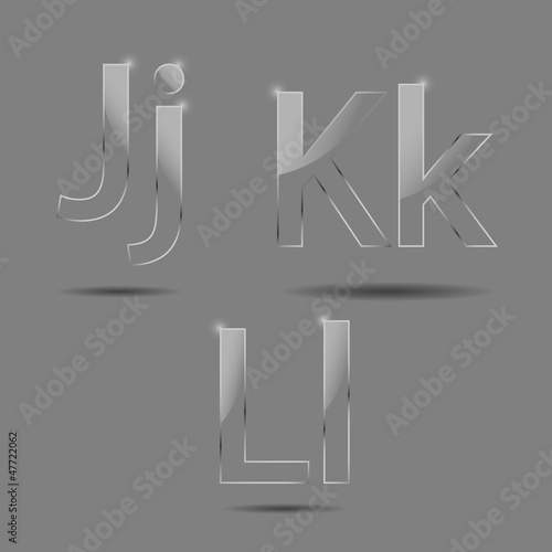 Прозрачные стеклянные буквы, цифры и символы. J K L