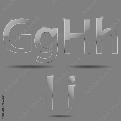 Прозрачные стеклянные буквы, цифры и символы. G H I