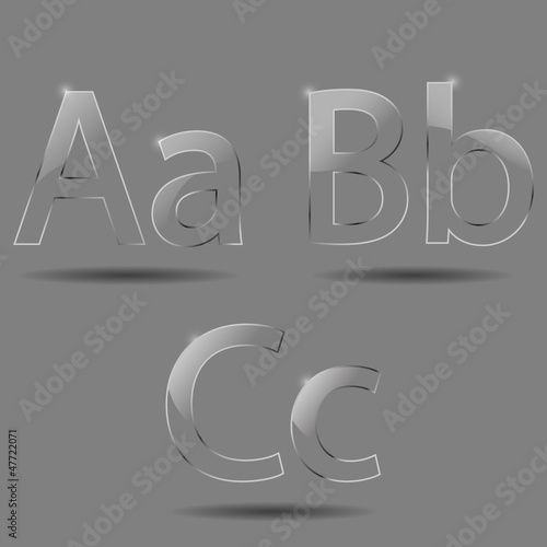 Прозрачные стеклянные буквы, цифры и символы. A B C