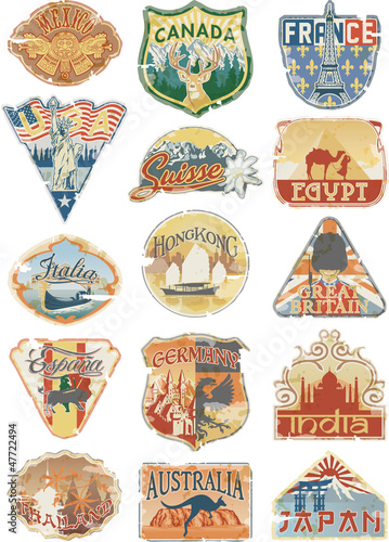 Vintage luggage labels on white background