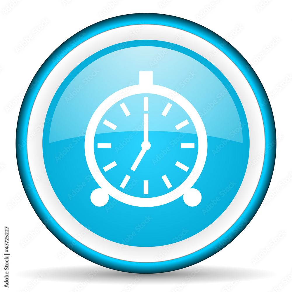 alarm clock blue glossy icon on white background alarm clock blue glossy icon on white background