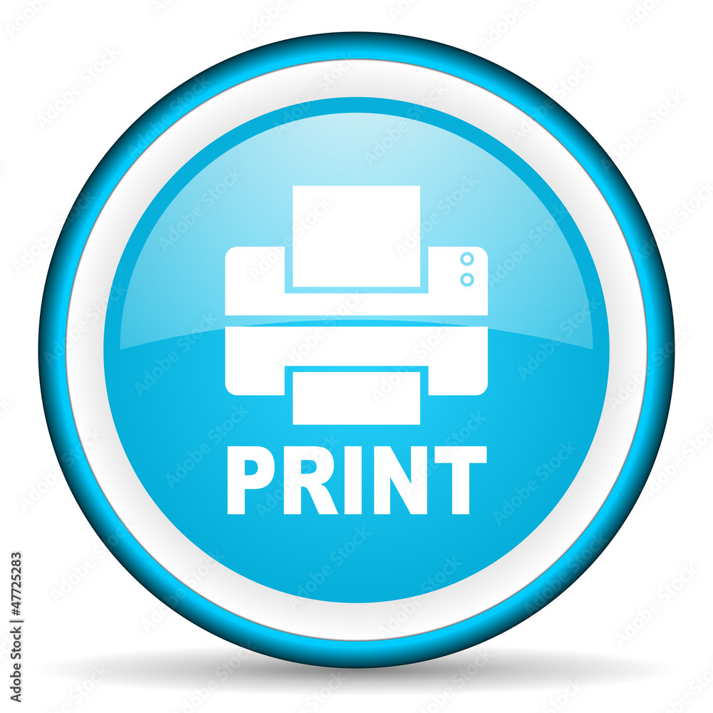 print blue glossy icon on white background print blue glossy icon on white background