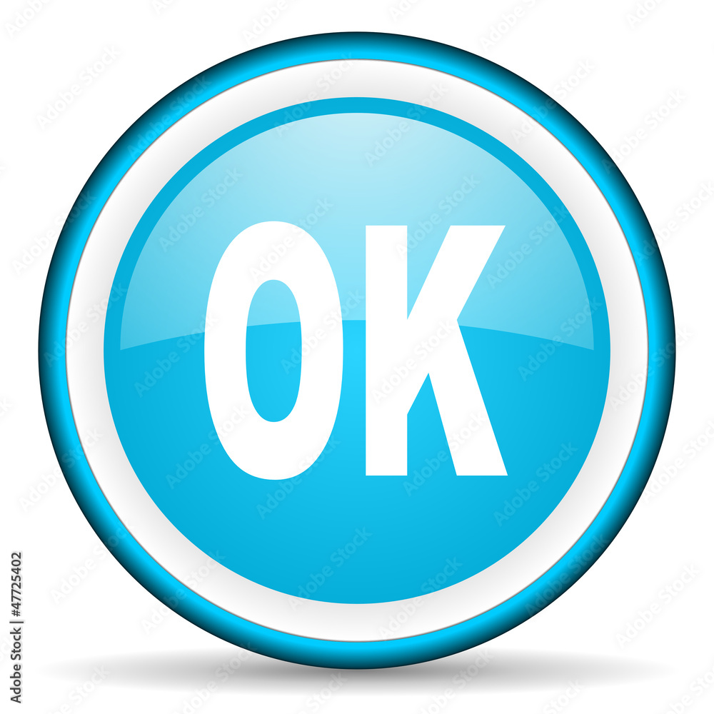 ok blue glossy icon on white background ok blue glossy icon on white background