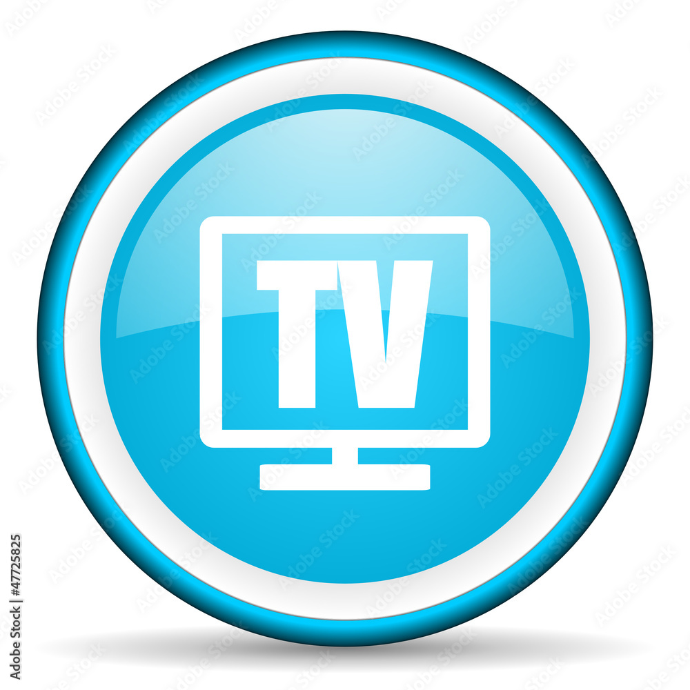 tv blue glossy icon on white background tv blue glossy icon on white background