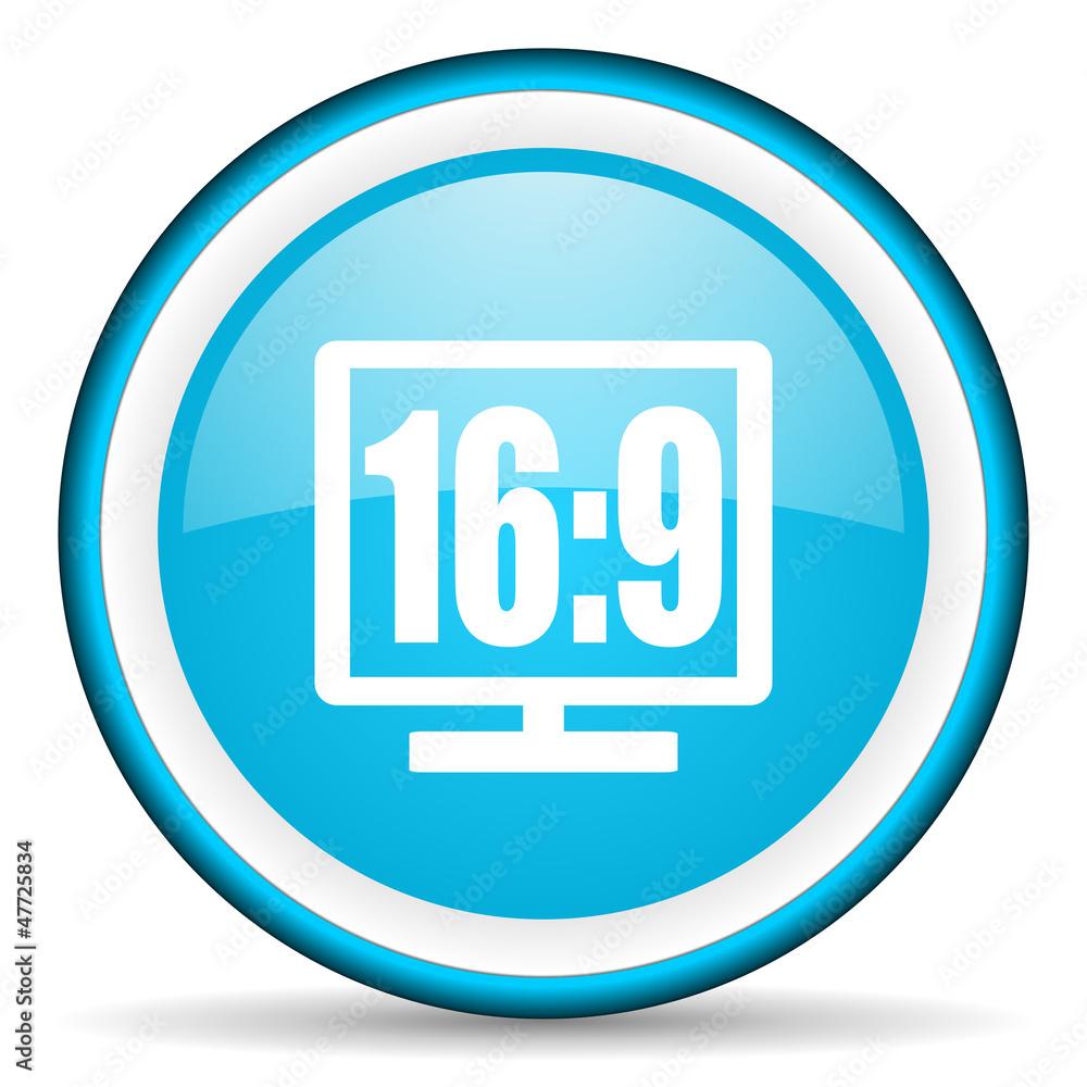 16 9 display blue glossy icon on white background 16 9 display blue glossy icon on white background