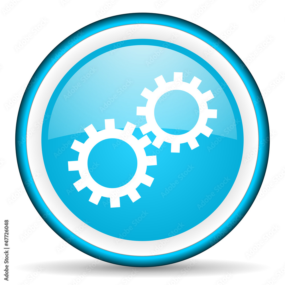 gears blue glossy icon on white background gears blue glossy icon on white background