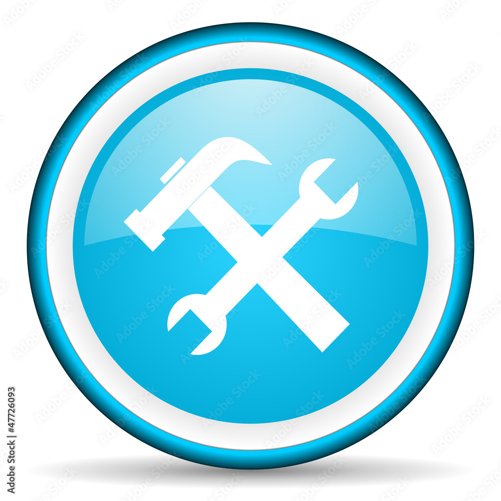 tools blue glossy icon on white background tools blue glossy icon on white background