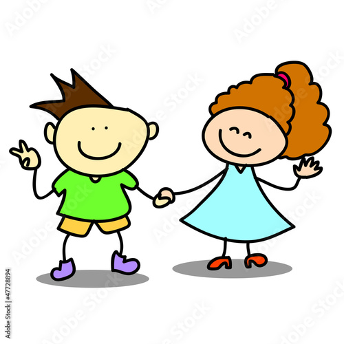 happy kids cartoon hand-drawn