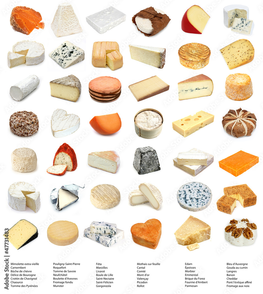 French and European cheeses (with names) 素材庫相片 Adobe Stock