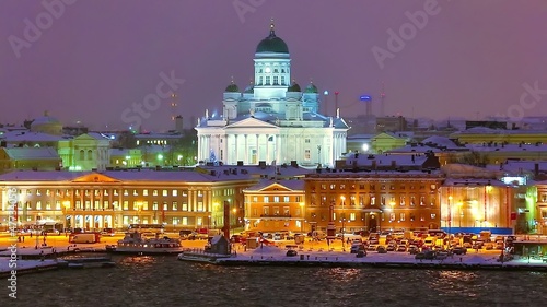 Winter night scenery of Helsinki, Finland