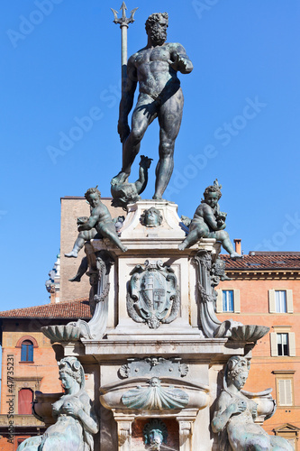 Fountain of Neptune with blue sky background, Bologna