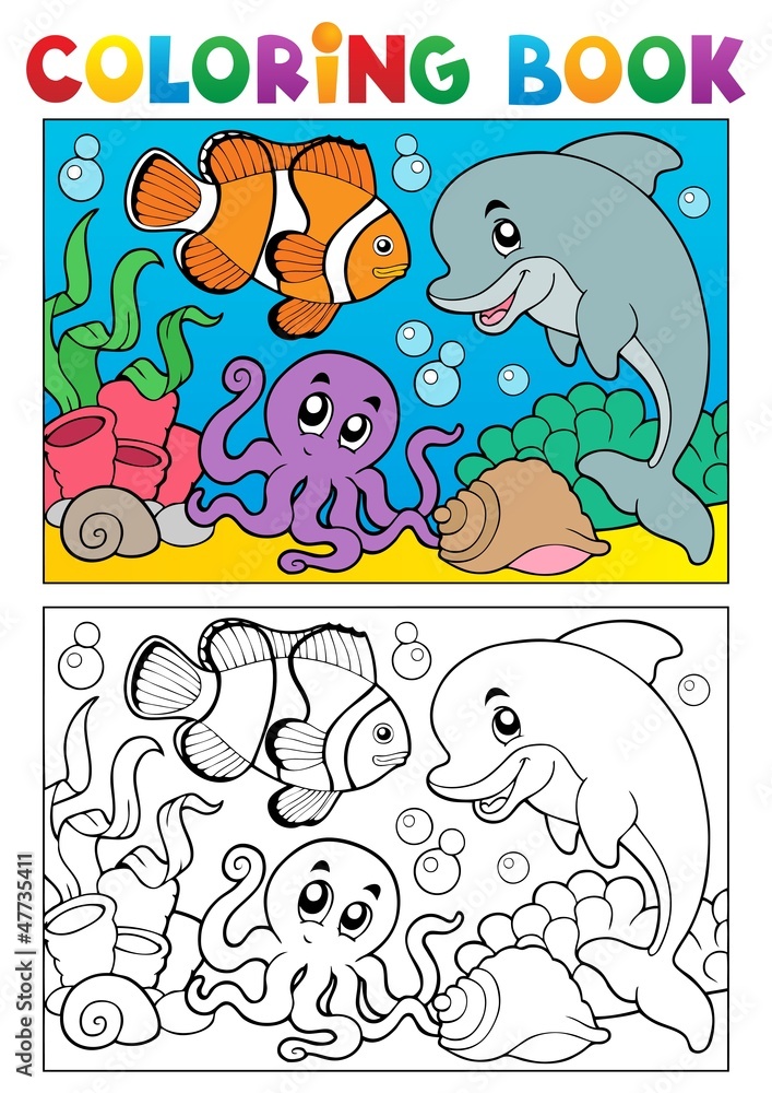 Obraz premium Coloring book with marine animals 6